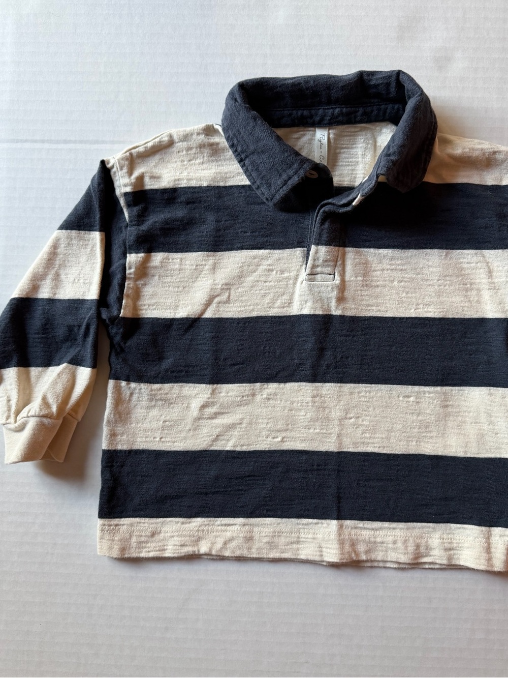 Rylee + Cru Blue Cream Striped Rugby Polo Long Sleeve 2-3Y